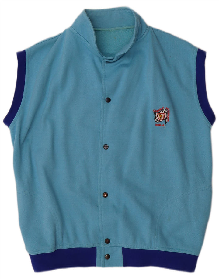 Giacca da ginnastica vintage da uomo senza maniche, grande color block blu
