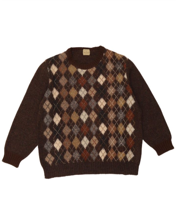 Trussardi Uomo Maglione Girocollo Maglione Grande Marrone Argyle/Diamante