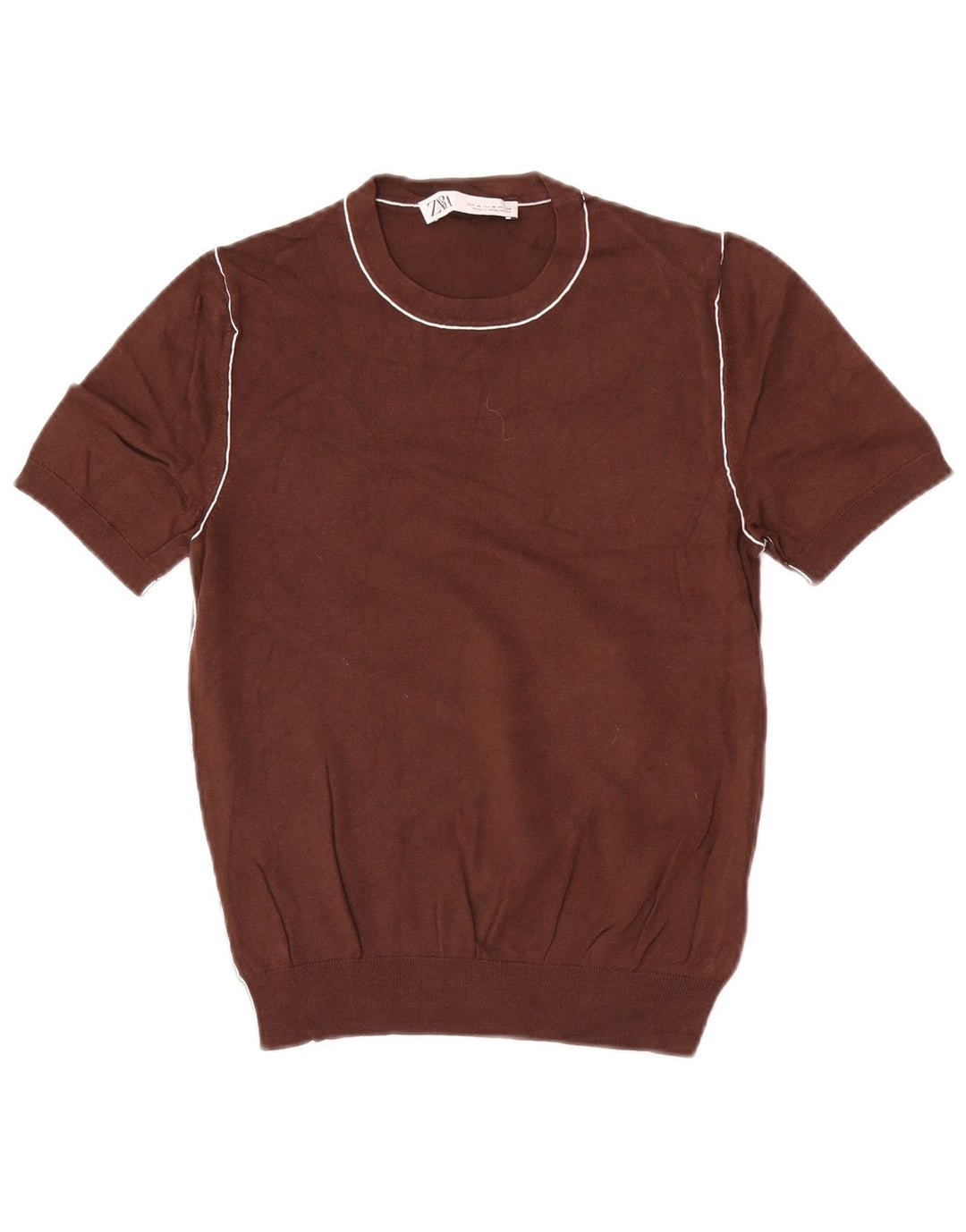 Maglione girocollo a maniche corte da donna Zara UK 12 Marrone medio