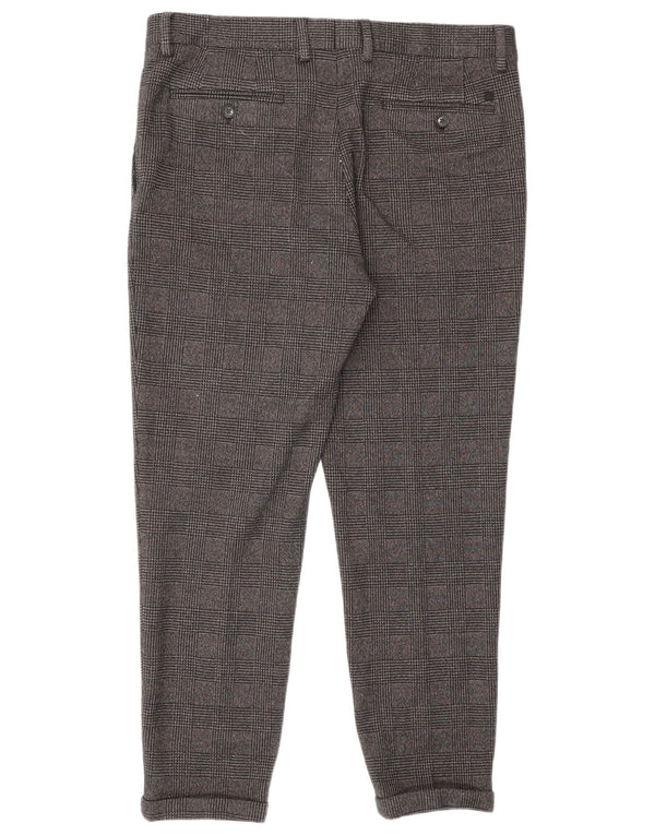 ZARA Mens Slim Chino Trousers EU 44 Large W34 L27 Grey Houndstooth