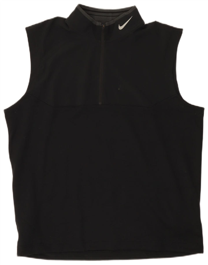 Canotta Nike da uomo Dri Fit con zip e collo, grande, nera, in poliestere