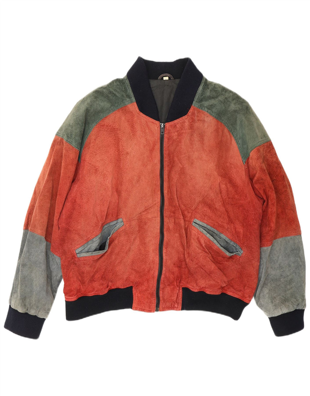Giubbotto bomber in pelle scamosciata dal taglio ampio da uomo VINTAGE UK 38 Blocco colore rosso medio