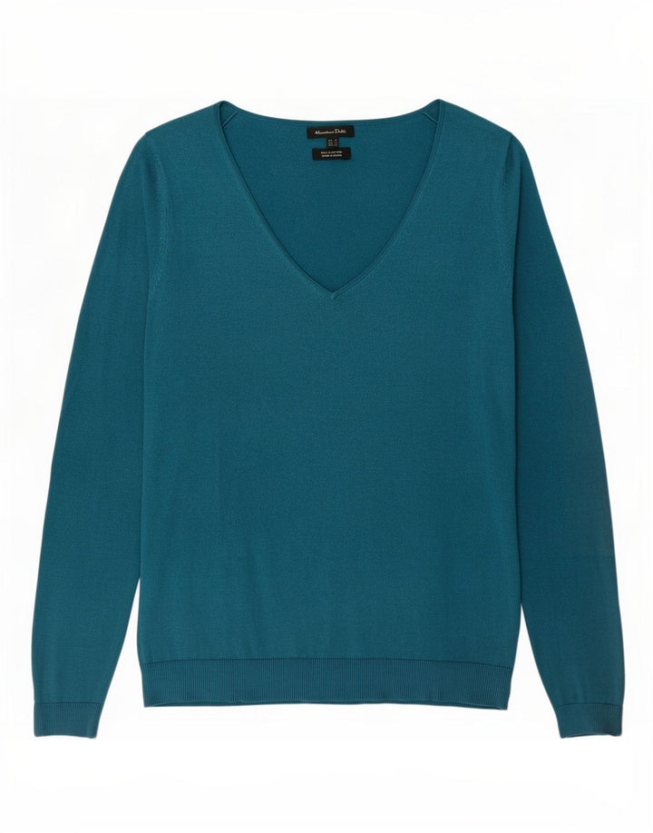 Maglione maglione con scollo a V da donna Massimo Dutti UK 10 piccolo seta blu