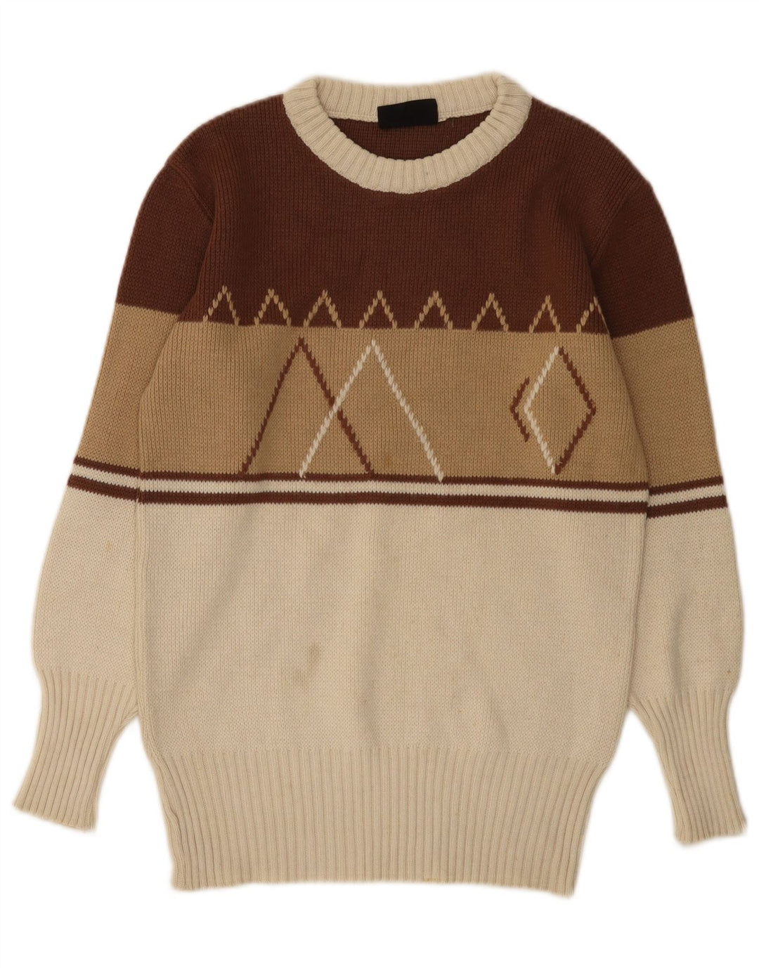 Maglione maglione vintage da donna con scollo a barca UK 12 medio multicolore