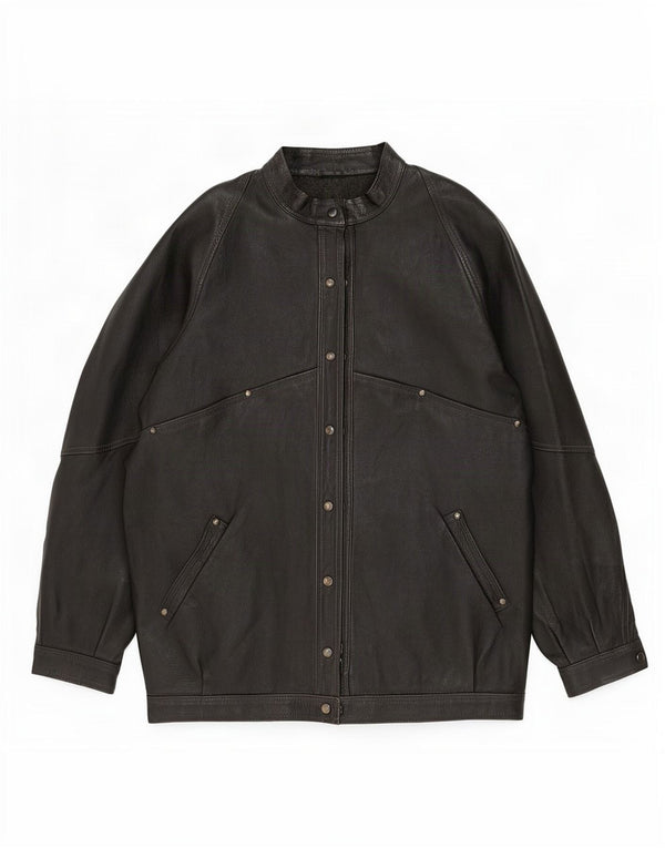 Giacca in pelle vintage da donna UK 14 grande nera