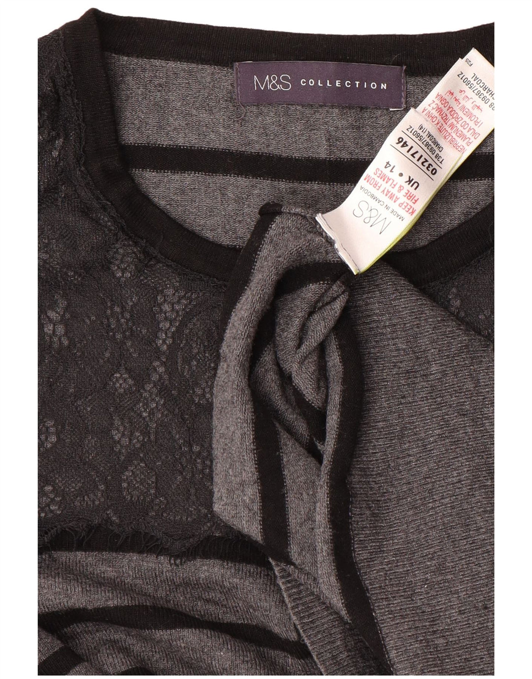MARKS & SPENCER Maglione cardigan corto da donna UK 14 Grigio medio a righe