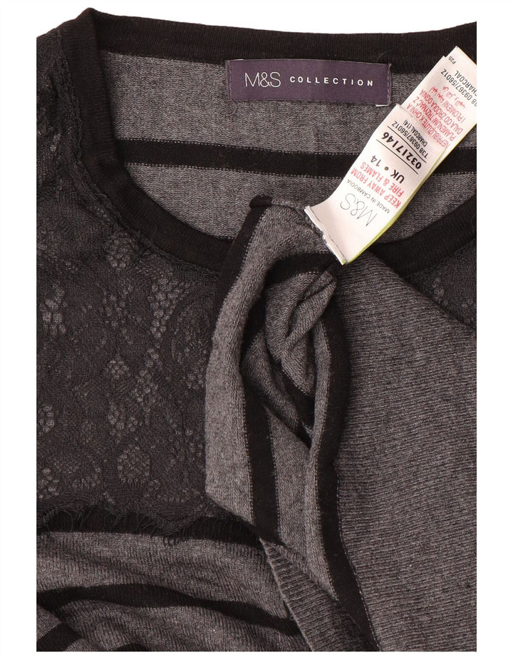 MARKS & SPENCER Maglione cardigan corto da donna UK 14 Grigio medio a righe