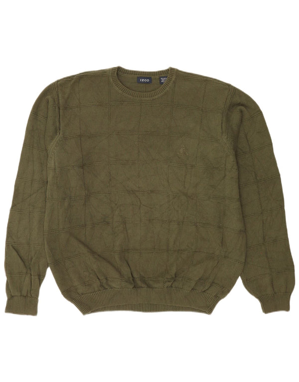 Maglione da uomo girocollo Izod in cotone a quadri kaki grande