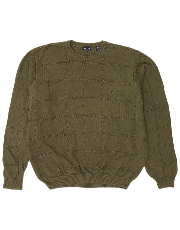 Maglione da uomo girocollo Izod in cotone a quadri kaki grande