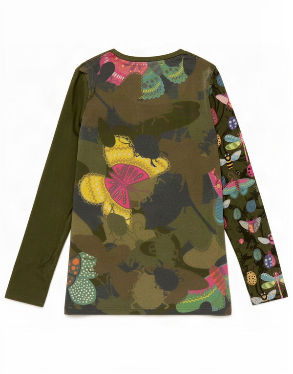 Desigual Top grafico per ragazze manica lunga 9-10 anni verde floreale in cotone