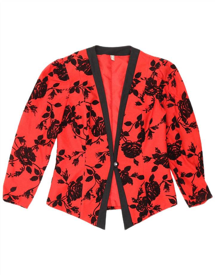 Giacca blazer da donna a 1 bottone VINTAGE UK 12 Poliestere floreale rosso medio