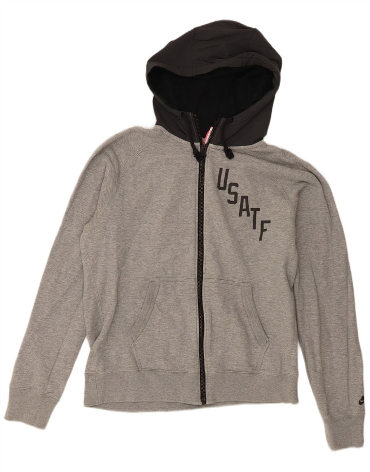 Felpa con cappuccio e zip grafica Nike da uomo in cotone color block grigio medio