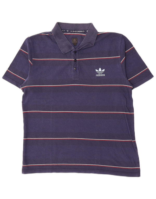 Polo Adidas da uomo grande in cotone a righe blu navy
