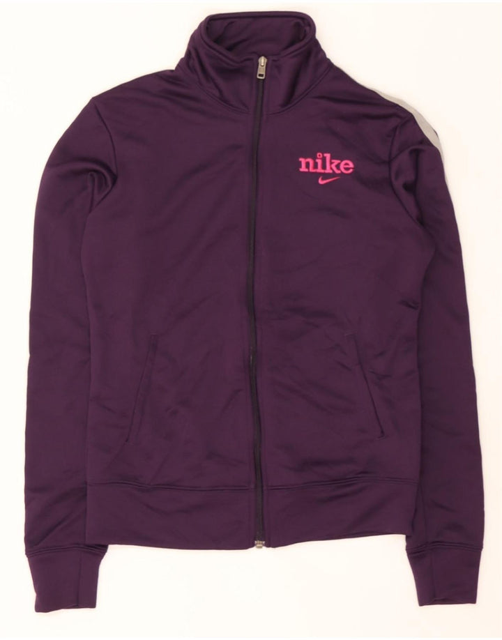 NIKE Womens Graphic Tracksuit Top Jacket UK 12/14 Medium Purple Polyester Vintage Nike and Second-Hand Nike from Messina Hembry 
