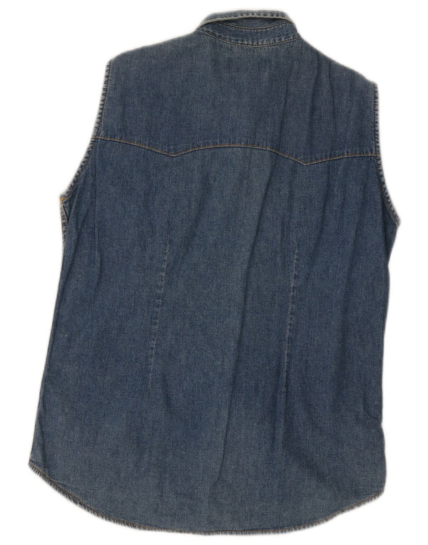 Camicia in denim senza maniche da donna Lee UK 14 grande cotone blu