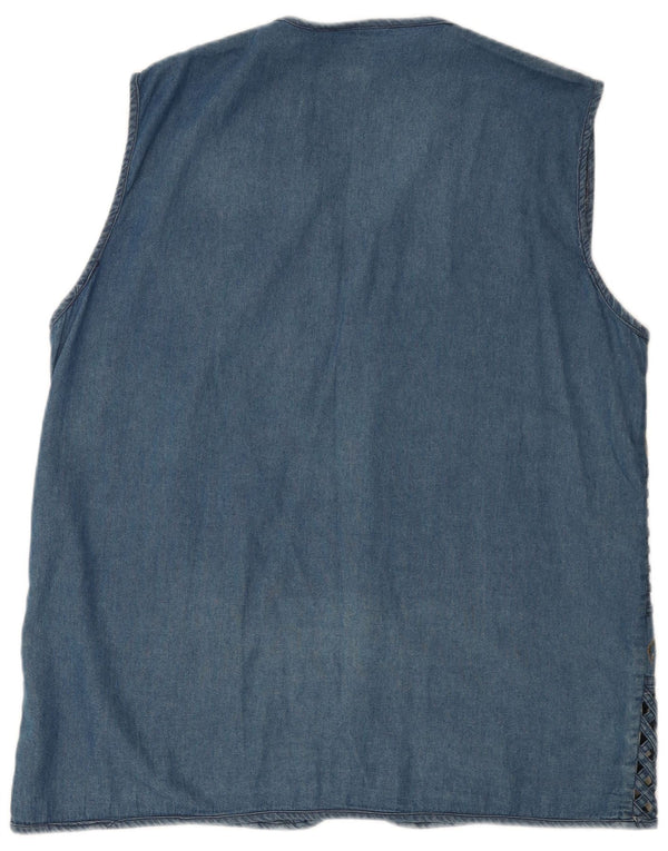 Gilet in denim vintage da donna UK 18 XL in cotone floreale blu