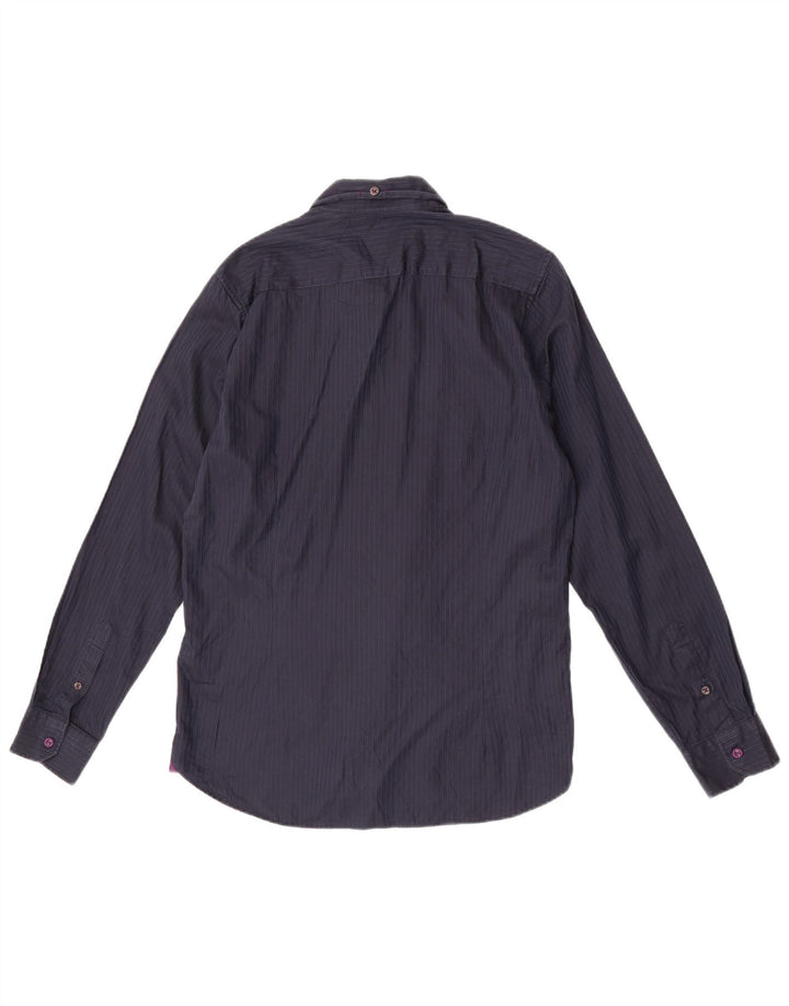 Camicia da uomo Ted Baker taglia 3 media cotone gessato blu navy