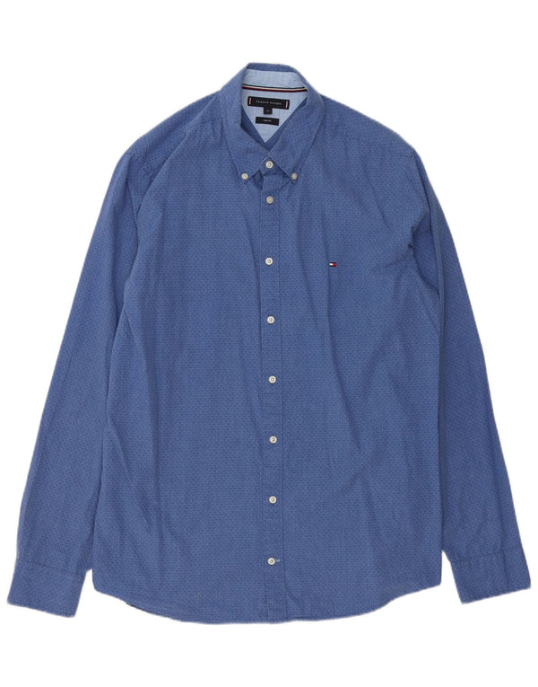 Camicia slim fit da uomo Tommy Hilfiger XL in cotone geometrico blu
