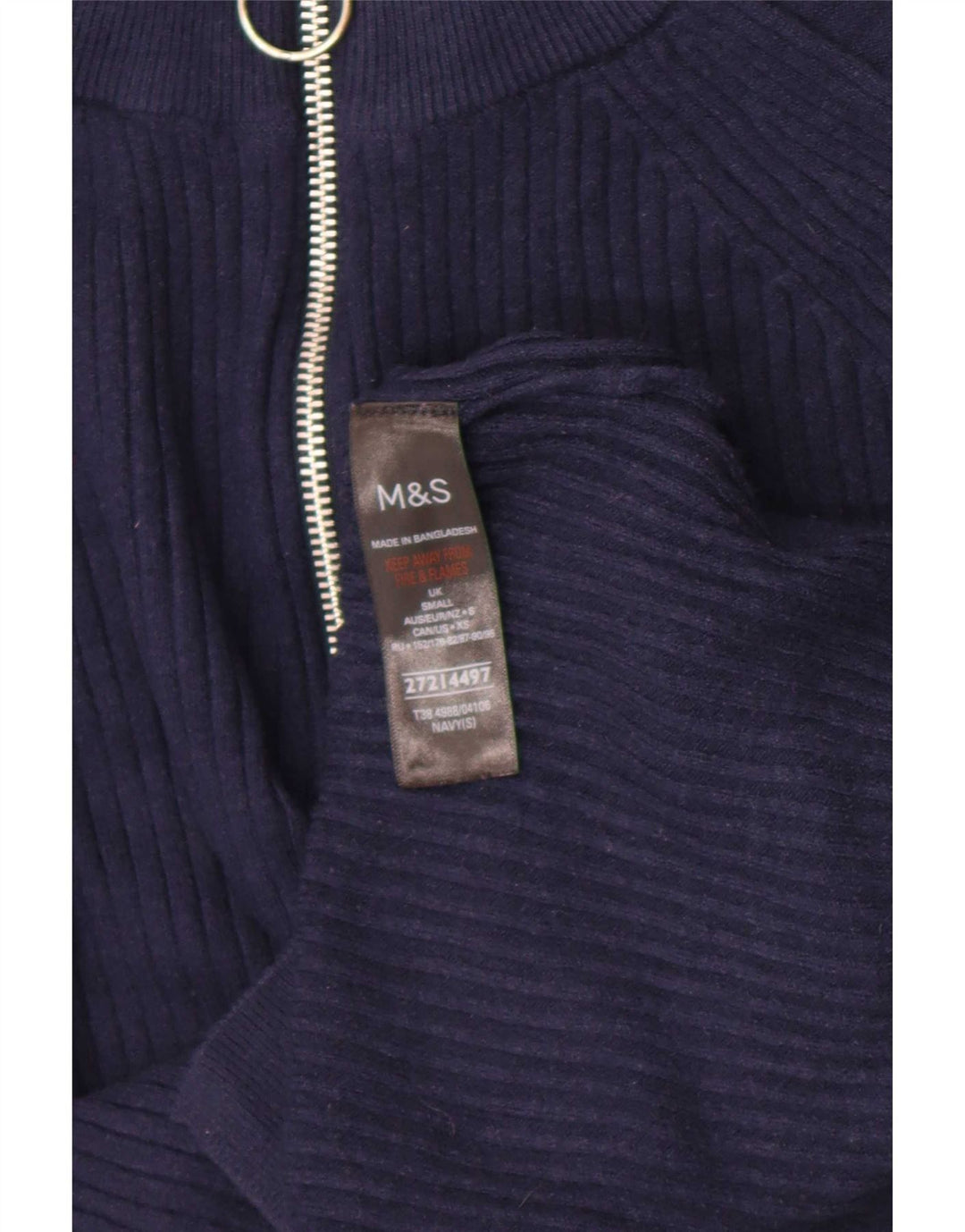 Maglione maglione con collo con zip da donna Marks & Spencer UK 10 piccolo blu navy