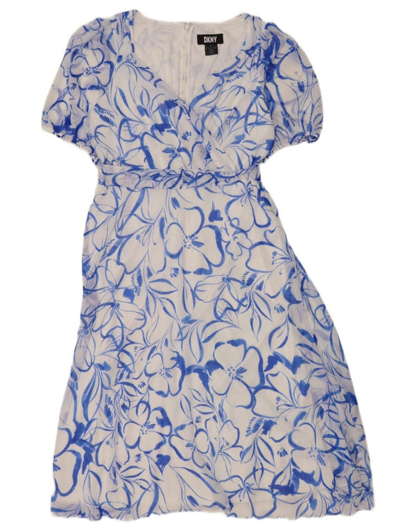 DKNY Womens A-Line Dress EU 46 XL Blue Floral Polyester