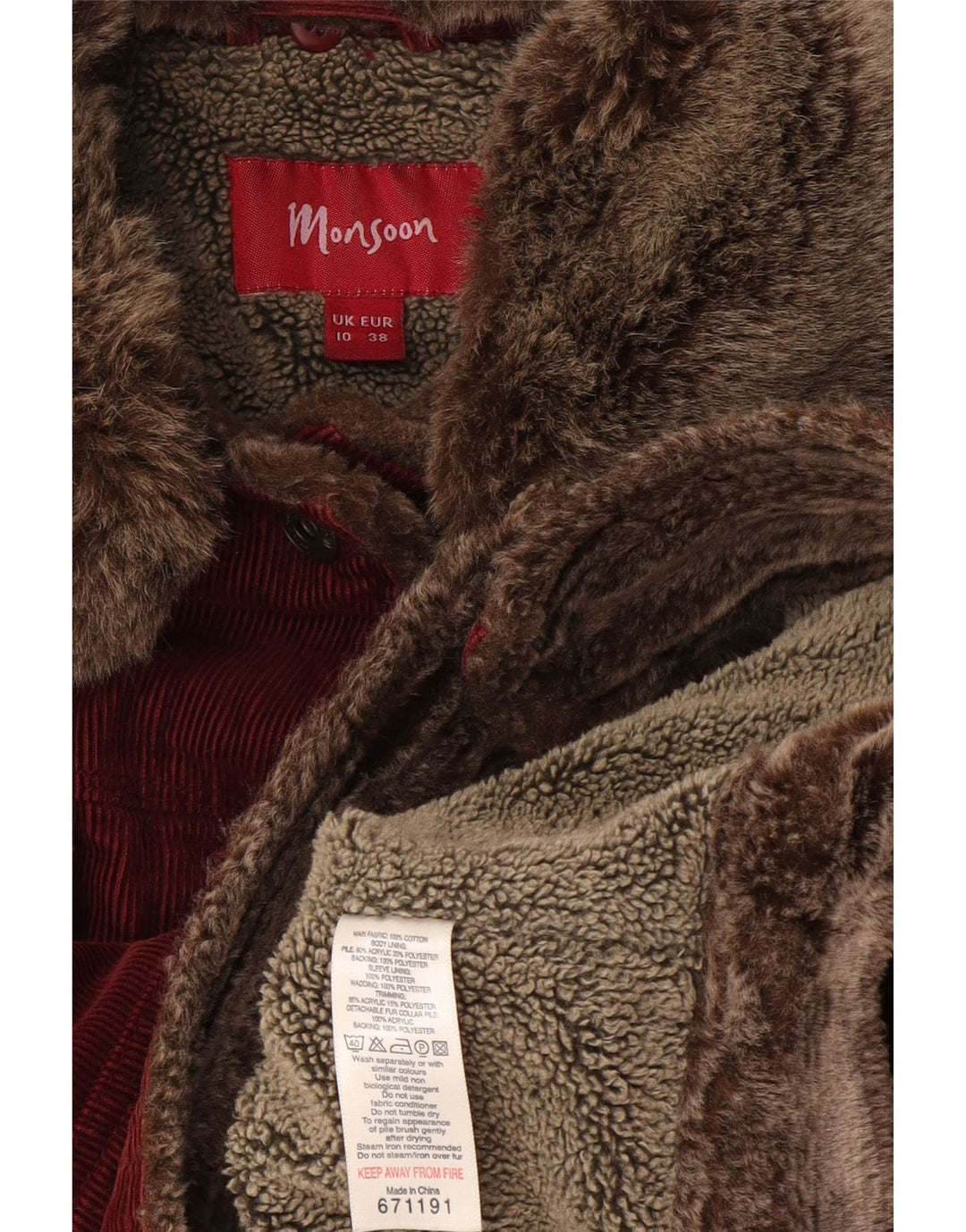Giacca da donna in velluto a coste Monsoon UK 10 piccola in cotone bordeaux