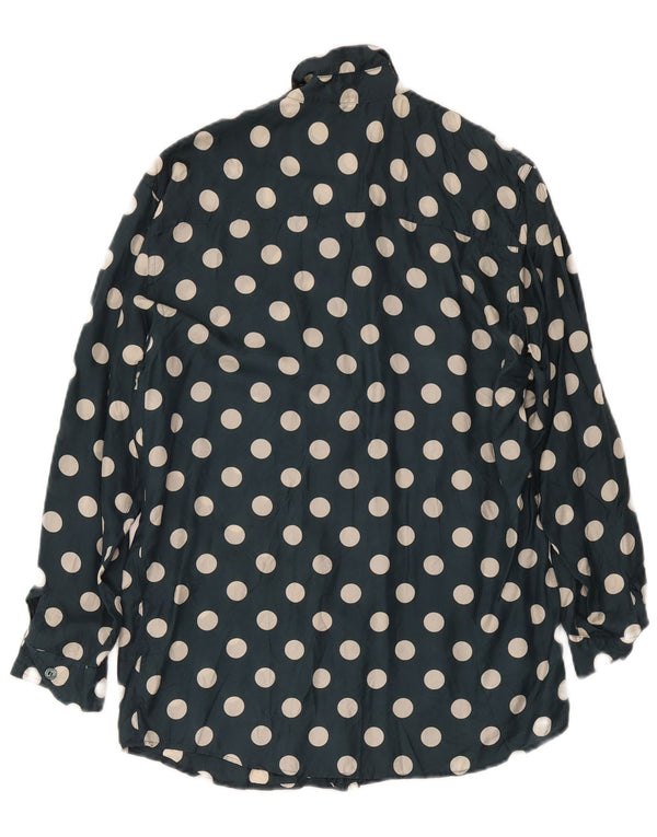 Camicia vintage da donna con vestibilità comoda e lunga, UK 8/10, piccolo pois blu navy