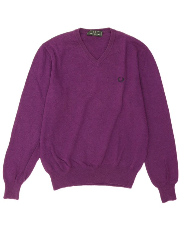 Maglione da uomo con scollo a V Fred Perry in lana viola medio