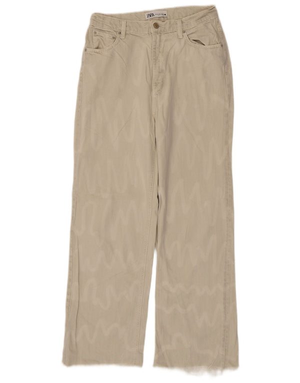 Jeans dritti a vita alta da donna Zara EU 38 piccoli W28 L28 a righe beige