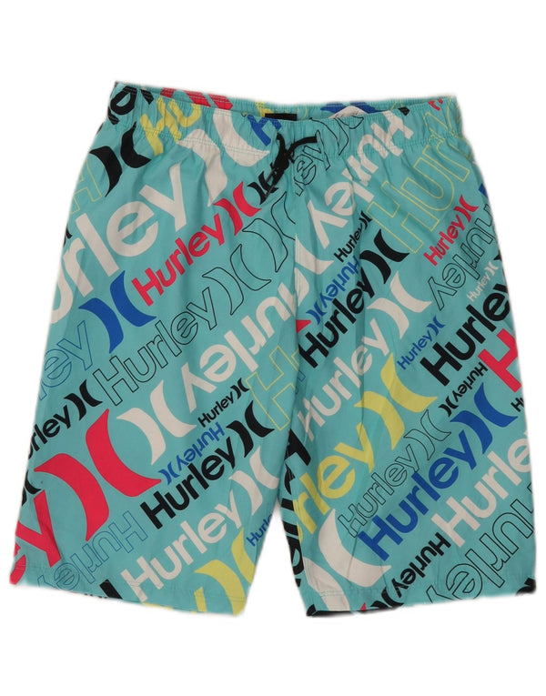 Pantaloncini da bagno con grafica Hurley per ragazzi 12-13 anni, grandi, in poliestere turchese