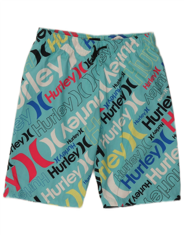 Pantaloncini da bagno con grafica Hurley per ragazzi 12-13 anni, grandi, in poliestere turchese
