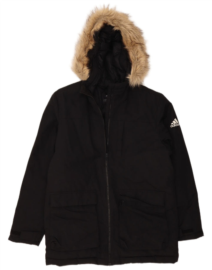 Cappotto imbottito con cappuccio da uomo Adidas UK 40 grande poliestere nero