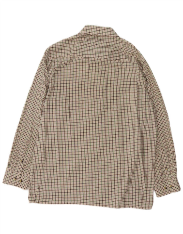 Camicia da uomo vintage taglia 16 1/2 grande poliestere a quadri beige