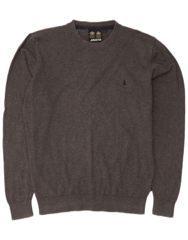MUSTO Maglione maglione girocollo da uomo grande cotone grigio
