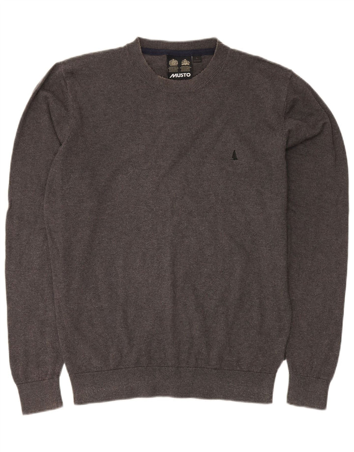 MUSTO Maglione maglione girocollo da uomo grande cotone grigio
