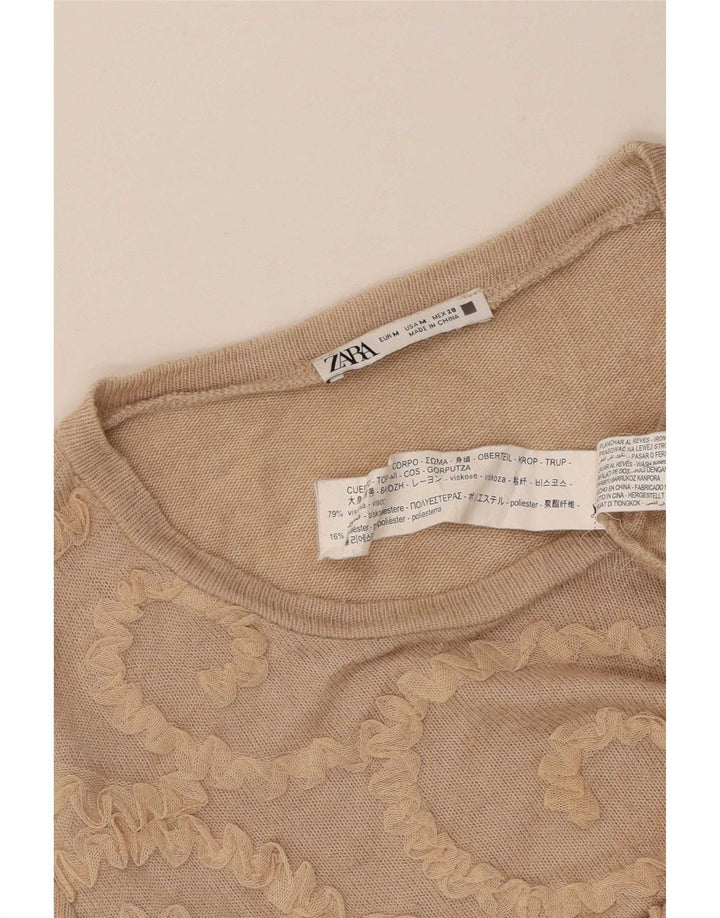 Top Blusa Donna Zara UK 12 Viscosa Paisley Beige Medio