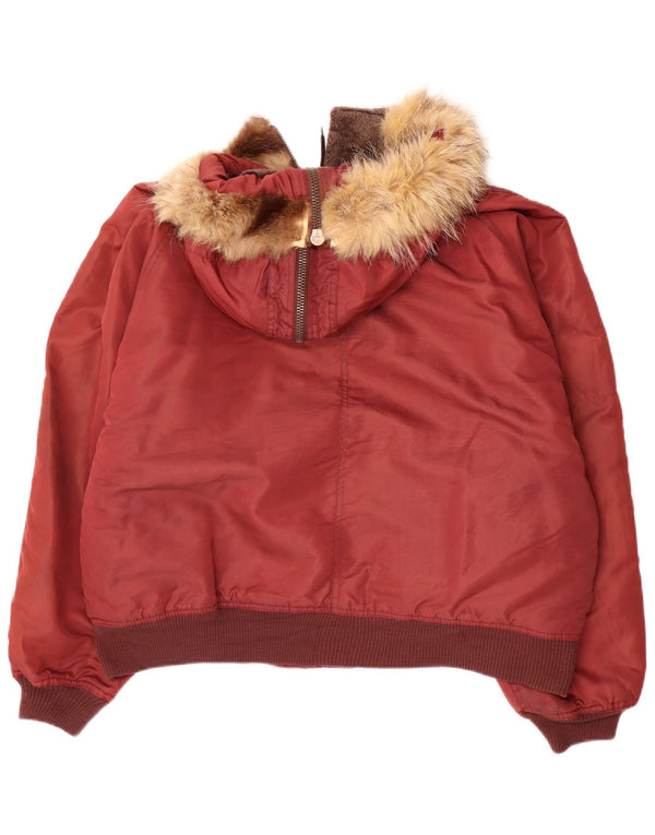 Giacca a vento oversize con cappuccio da donna vintage UK 18 XL nylon rosso