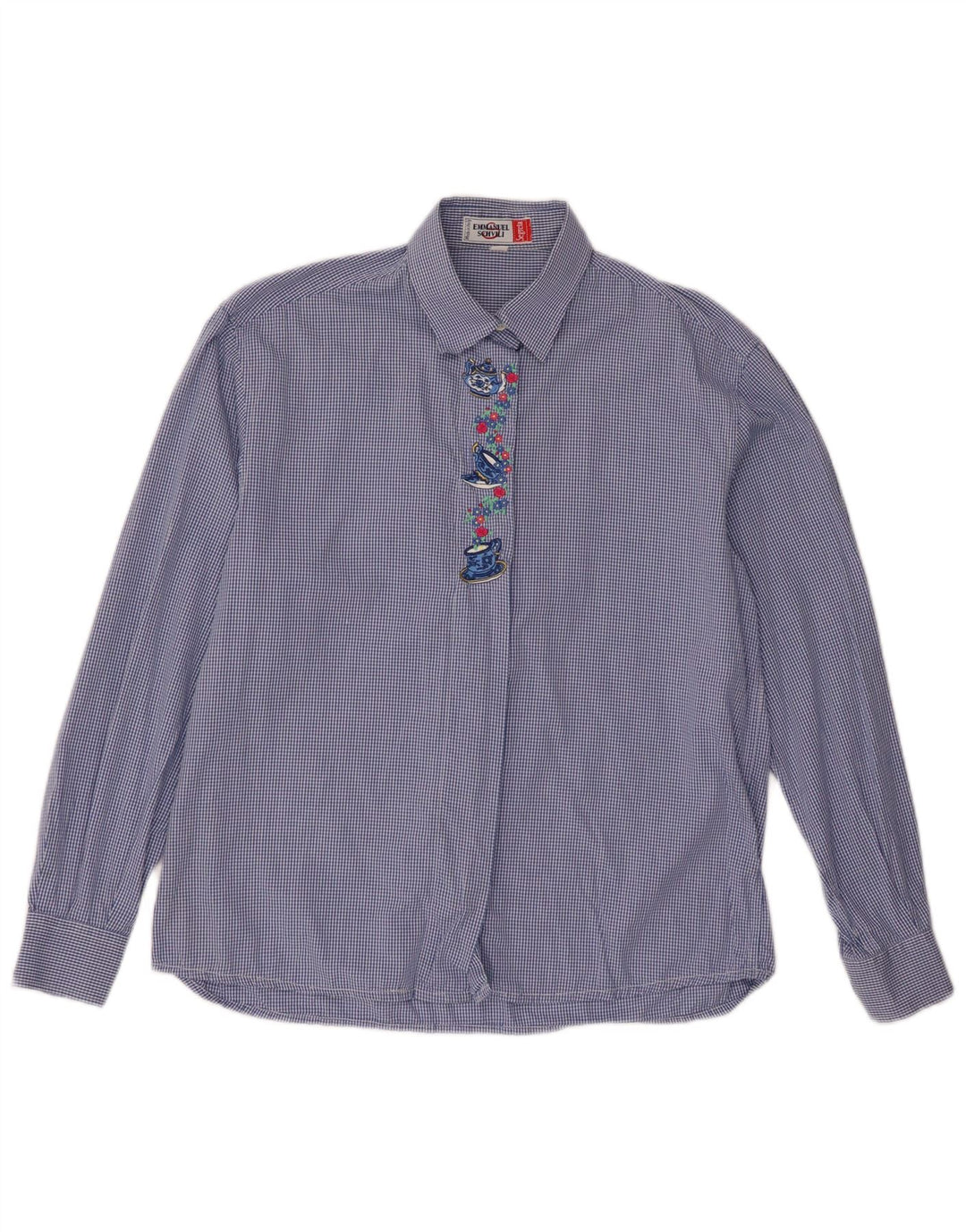 Emmanuel Schvili Camicia regolare a maniche lunghe da donna UK 18 XL Blu a quadretti