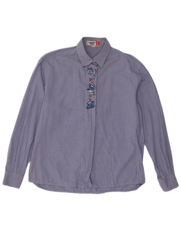 Emmanuel Schvili Camicia regolare a maniche lunghe da donna UK 18 XL Blu a quadretti