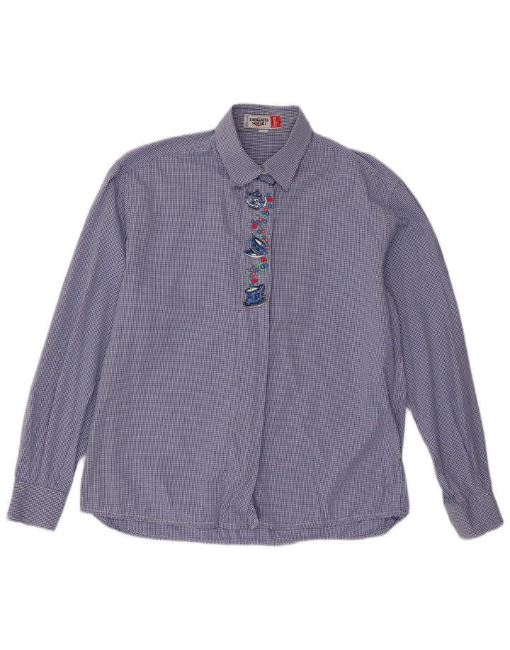 Emmanuel Schvili Camicia regolare a maniche lunghe da donna UK 18 XL Blu a quadretti