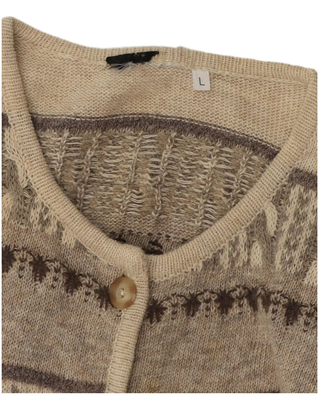 Maglione cardigan da donna vintage UK 16 Large Beige Fair Isle