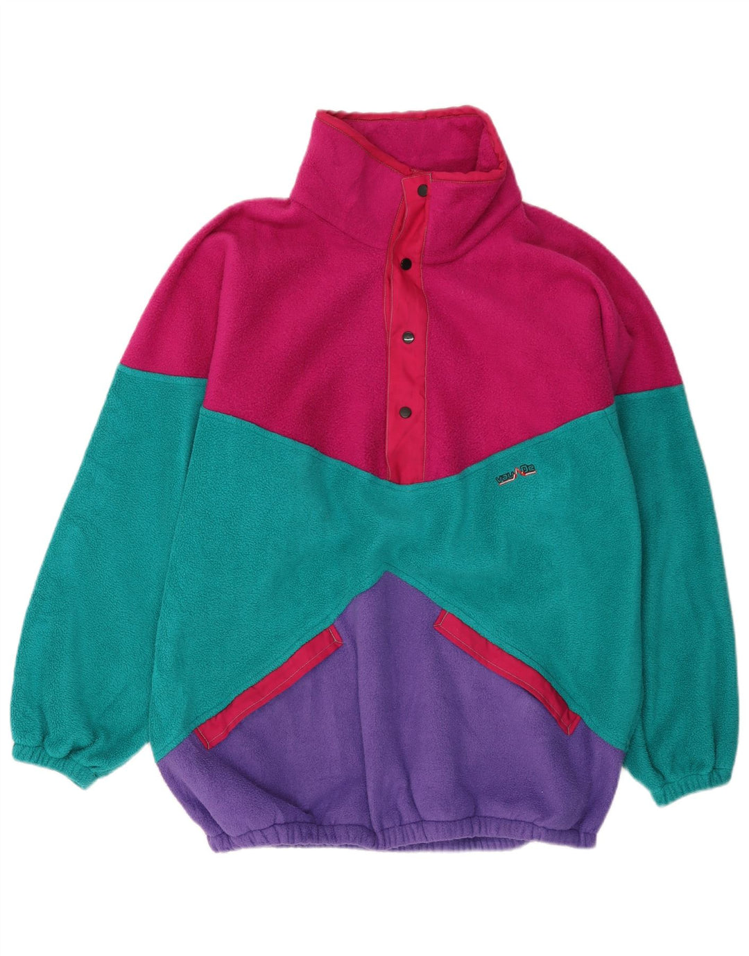 Maglione in pile da uomo VAUDE con bottoni e collo XL multicolore a blocchi di colore