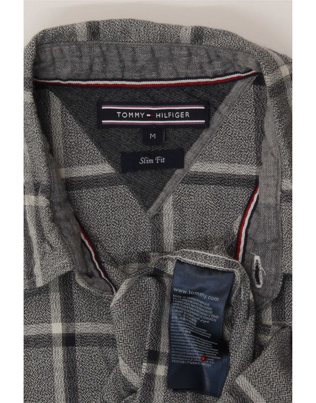 Tommy Hilfiger Camicia da uomo slim fit in flanella di cotone a quadri blu navy medio