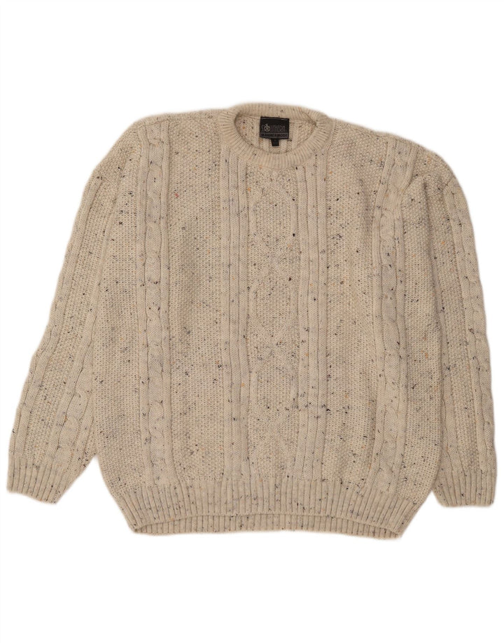 Maglione girocollo da uomo vintage vestibilità ampia, girocollo, medio, bianco sporco, chiazzato