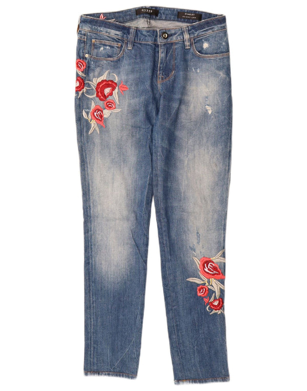 Jeans Guess Starlet bassi skinny da donna W27 L29 cotone floreale blu