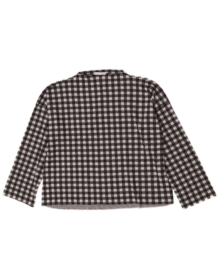 Top Zara da donna oversize a maniche lunghe UK 10 piccolo poliestere a quadretti nero