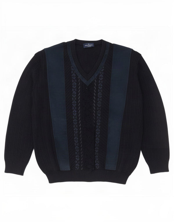 Malagrida Maglione da uomo con scollo a V XL in lana a righe blu navy