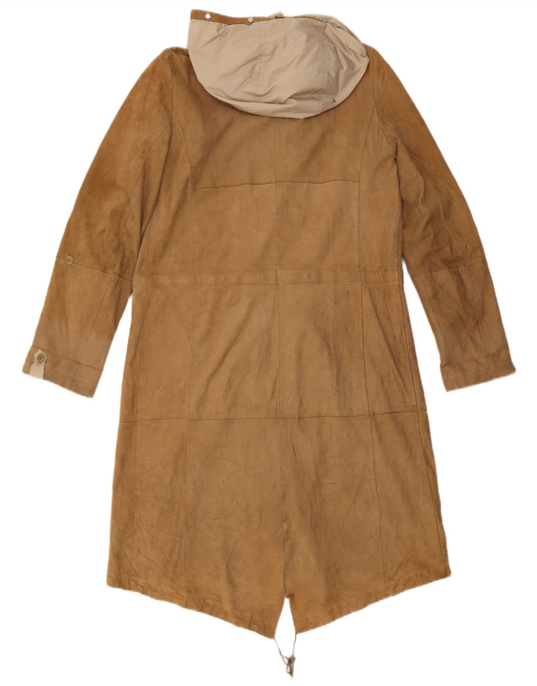 MAX MARA Womens Hooded Parka Jacket UK 12 Medium Brown Colourblock Leather