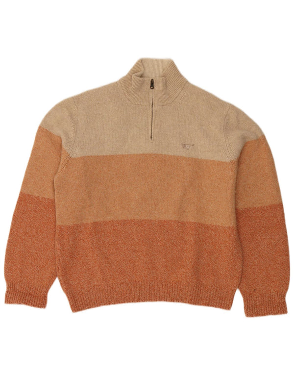 Maglione da uomo con collo con zip Henry Cottons XL Lana vergine color block beige