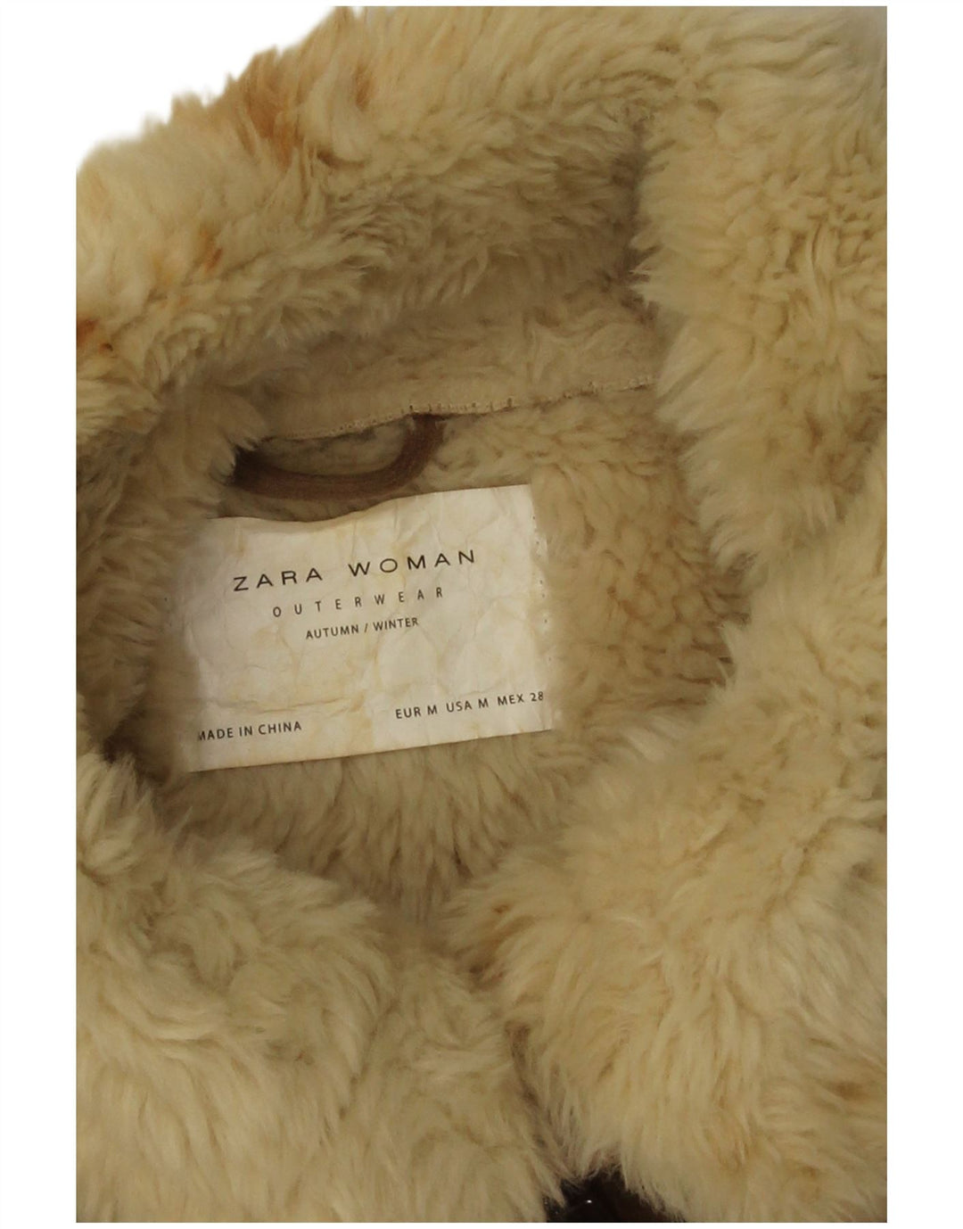Cappotto Sherpa da donna Zara UK 14 Poliestere beige medio