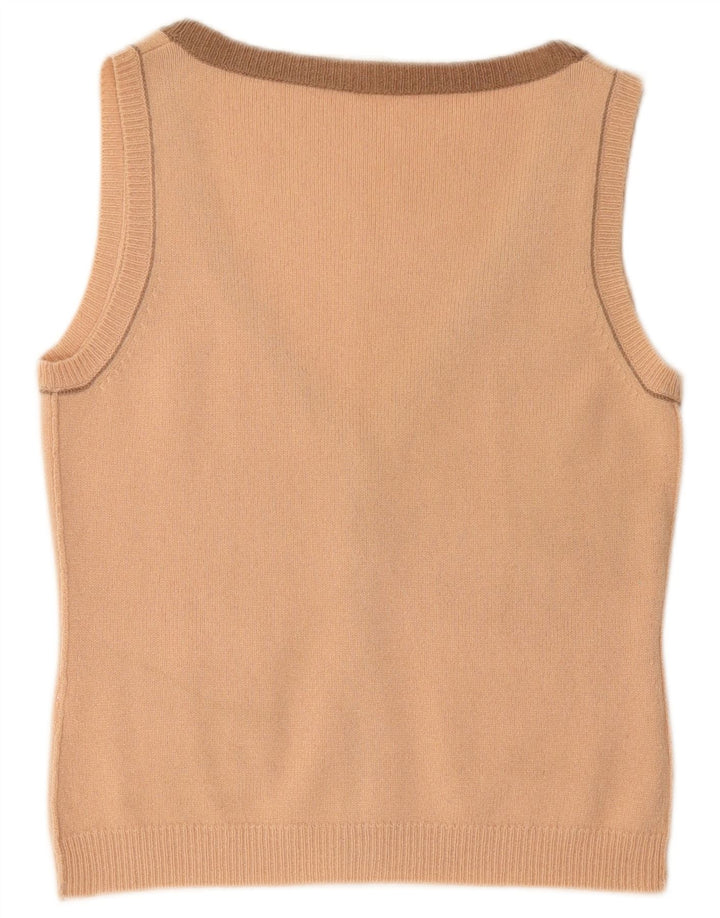 SCHUMACHER Maglione cardigan senza maniche corto da donna UK 14 Large Pink Wool